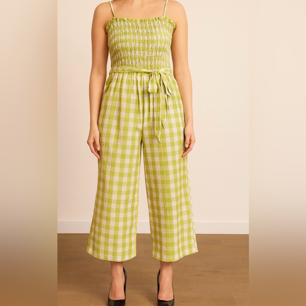 House of Harlow 1960 Lime green and White Smocked Jumpsuit